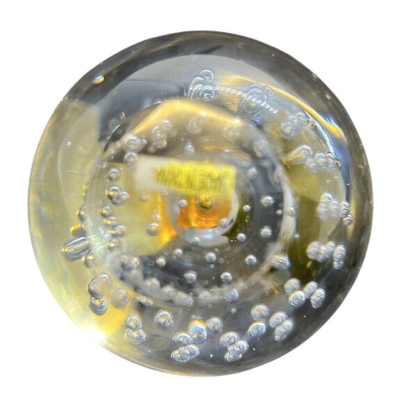 Vintage Art Glass Clear Apple Bullicante Controlled Bubble Paperweight - Picture 8 of 12